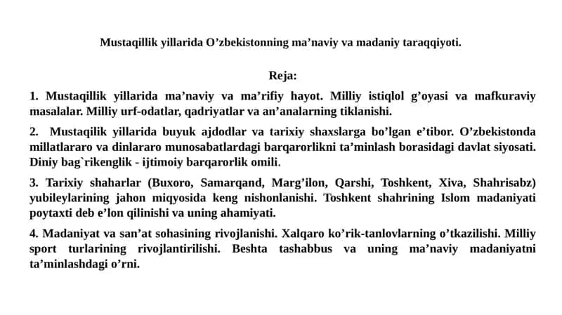 Ma'naviy va madaniy taraqqiyot