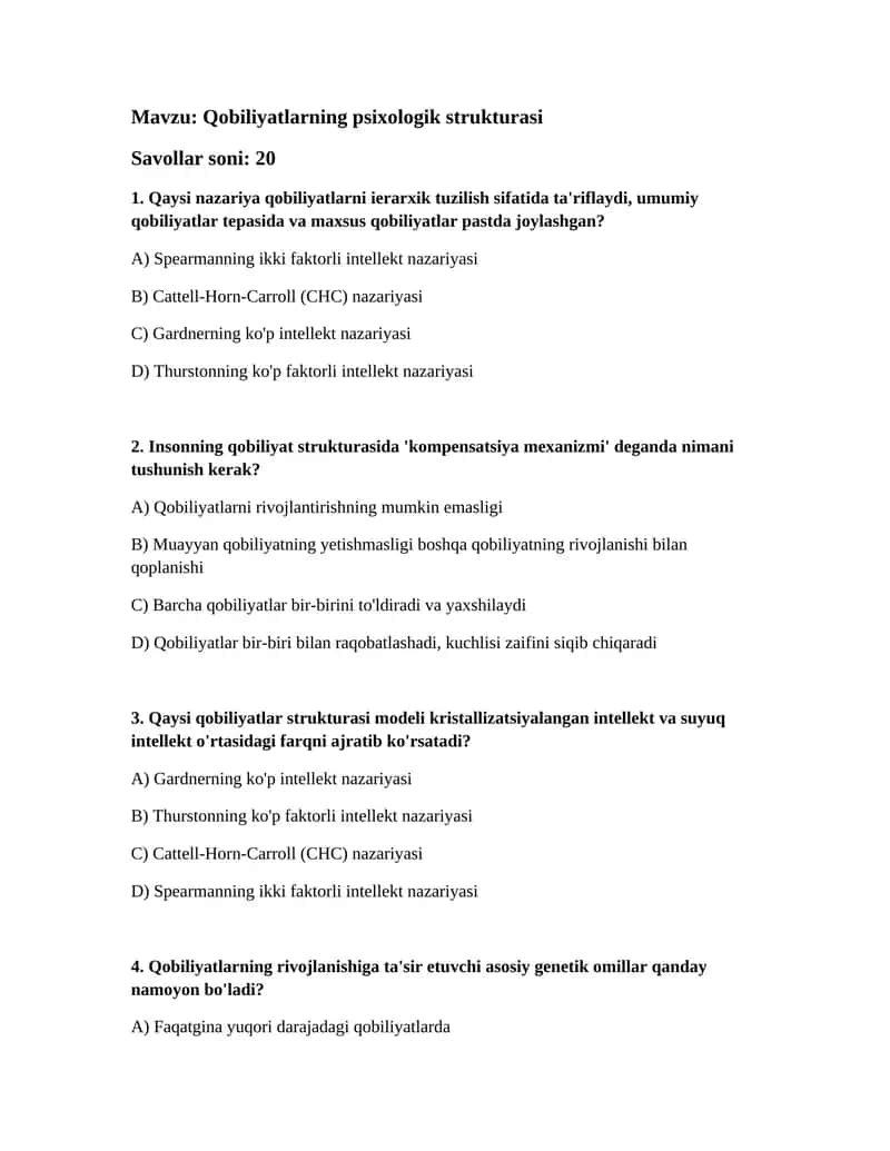 Qobiliyatlarning psixologik strukturasi