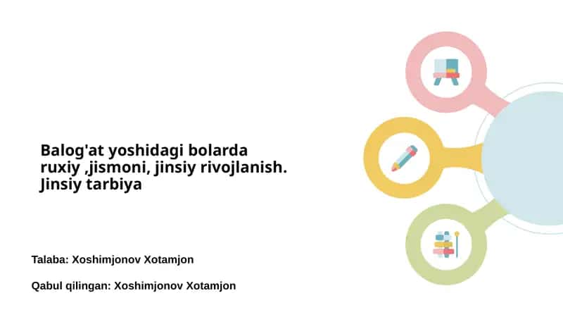 Balog'at yoshidagi bolarda ruxiy,jismoni, jinsiy rivojlanish. Jinsiy tarbiya