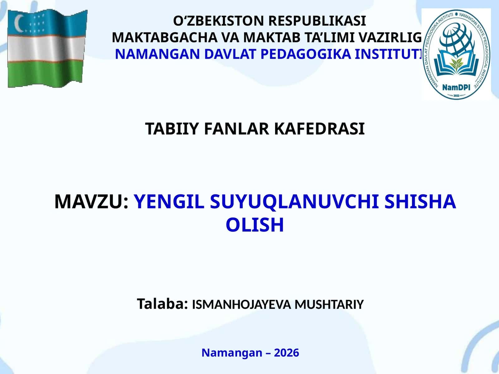 Yengil suyuqlanuvchi shisha olish