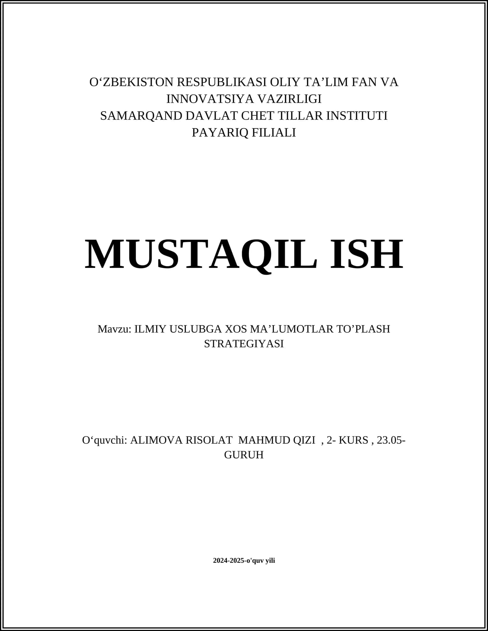 ILMIY USLUBGA XOS MAʼLUMOTLAR TOʼPLASH STRATEGIYASI