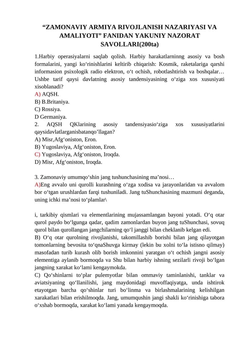 ZAMONAVIY ARMIYA RIVOJLANISH NAZARIYASI VA AMALIYOTI