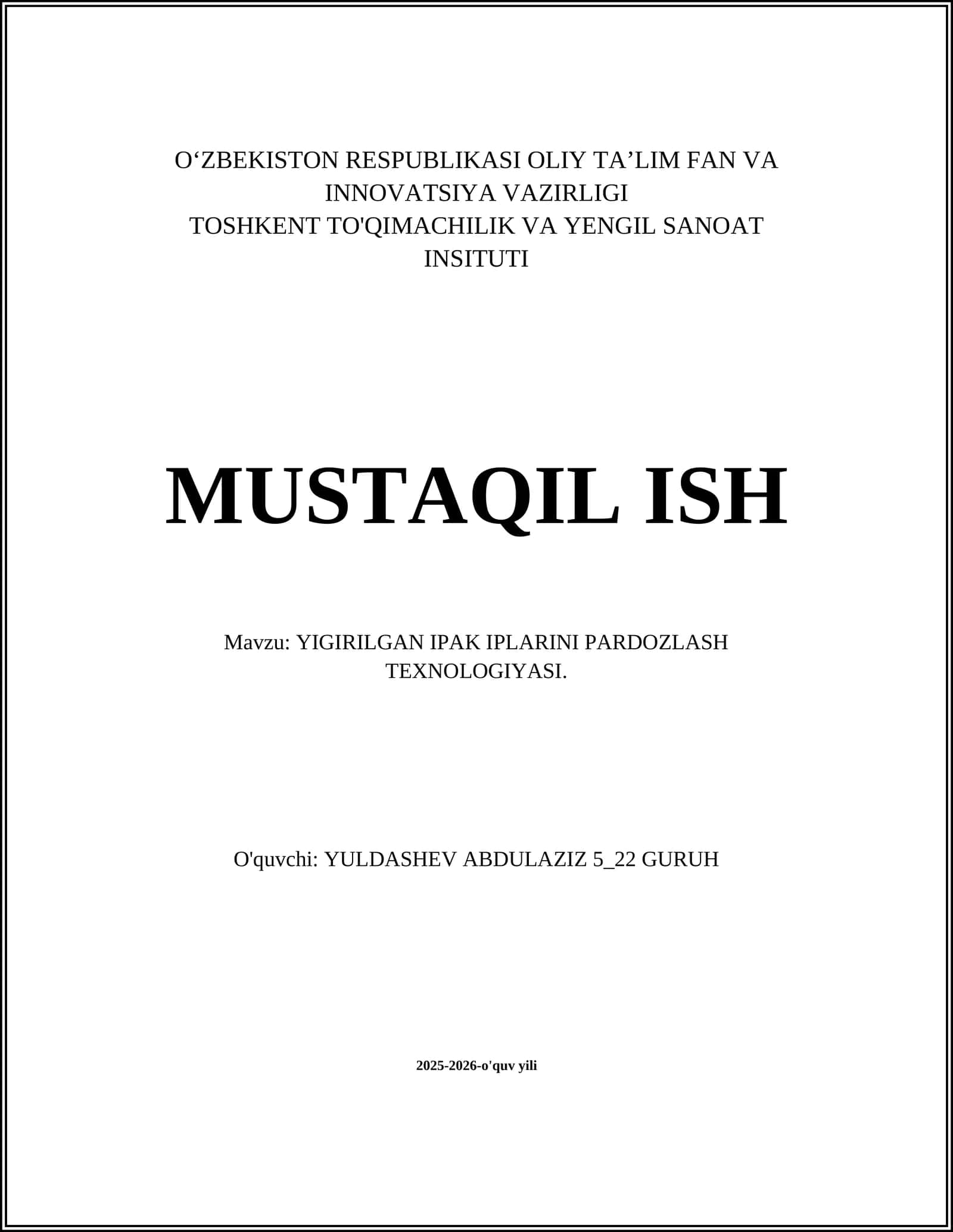 YIGIRILGAN IPAK IPLARINI PARDOZLASH TEXNOLOGIYASI