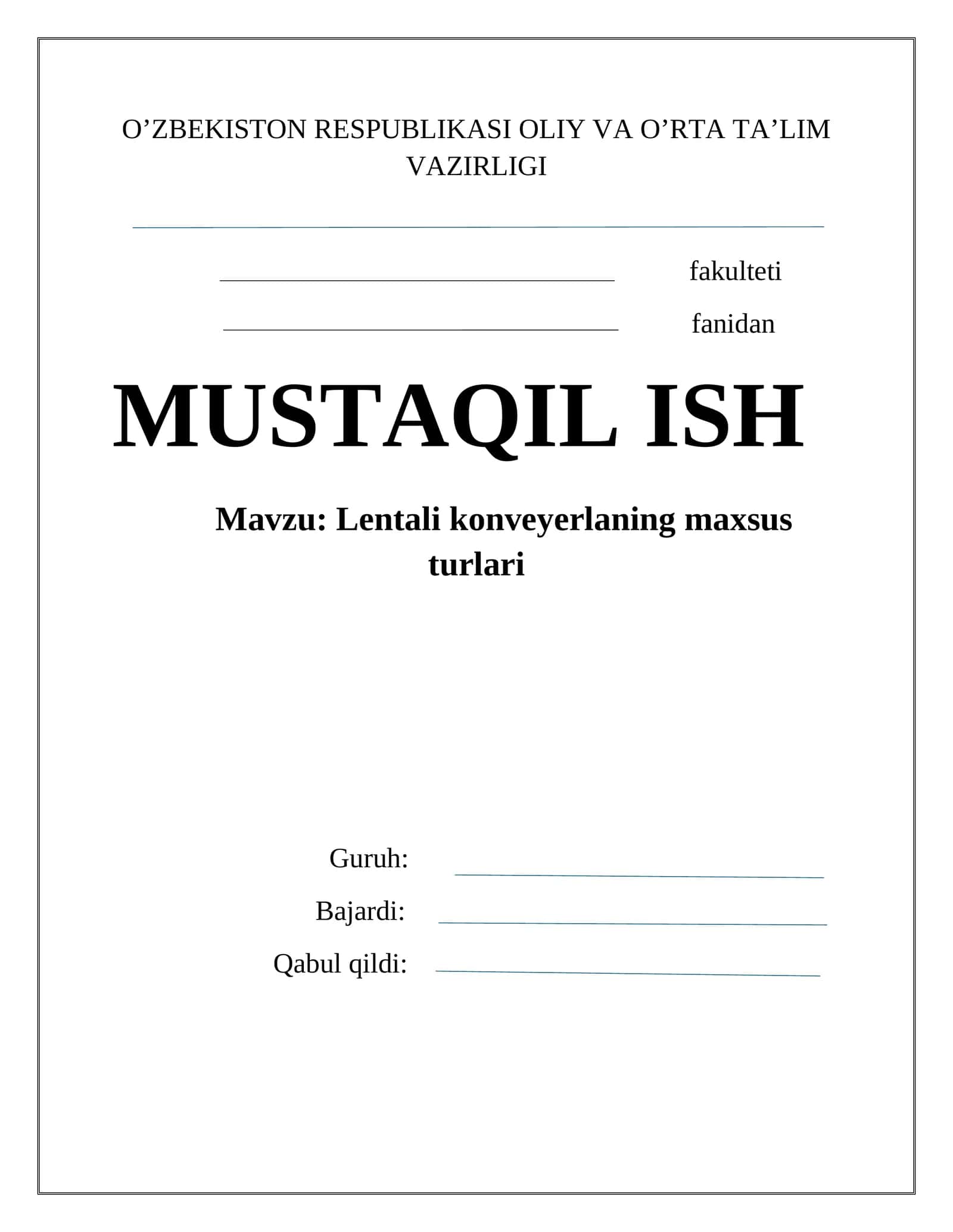 Lentali konveyerlaning maxsus turlari