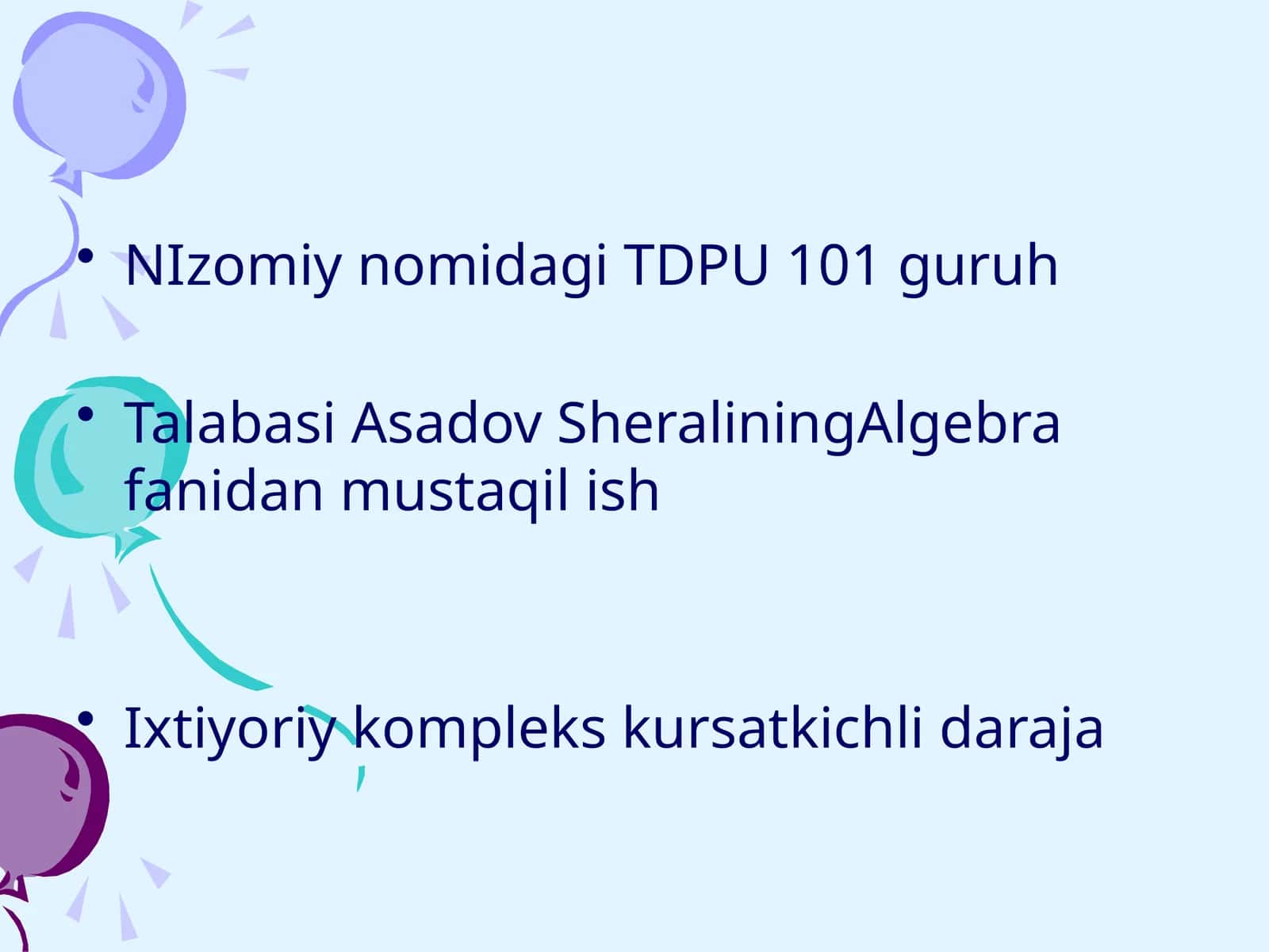 Algebra fanidan mustaqil ish