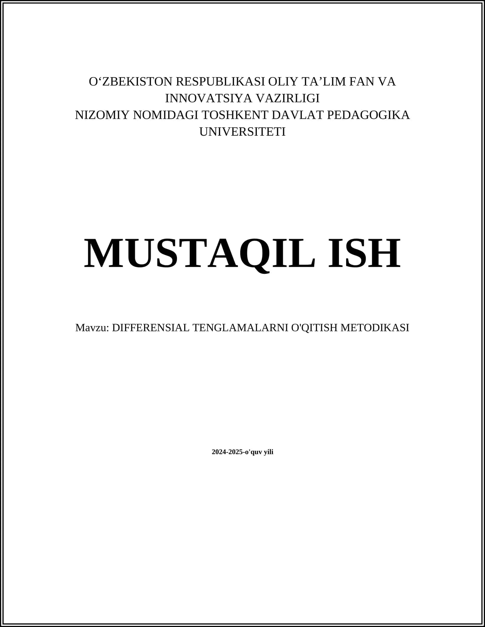 DIFFERENSIAL TENGLAMALARNI O'QITISH METODIKASI