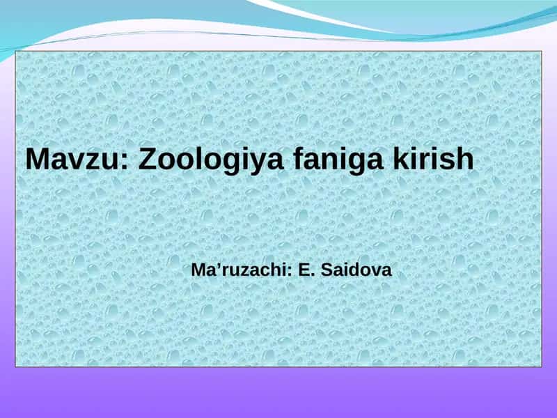 Zoologiya faniga kirish