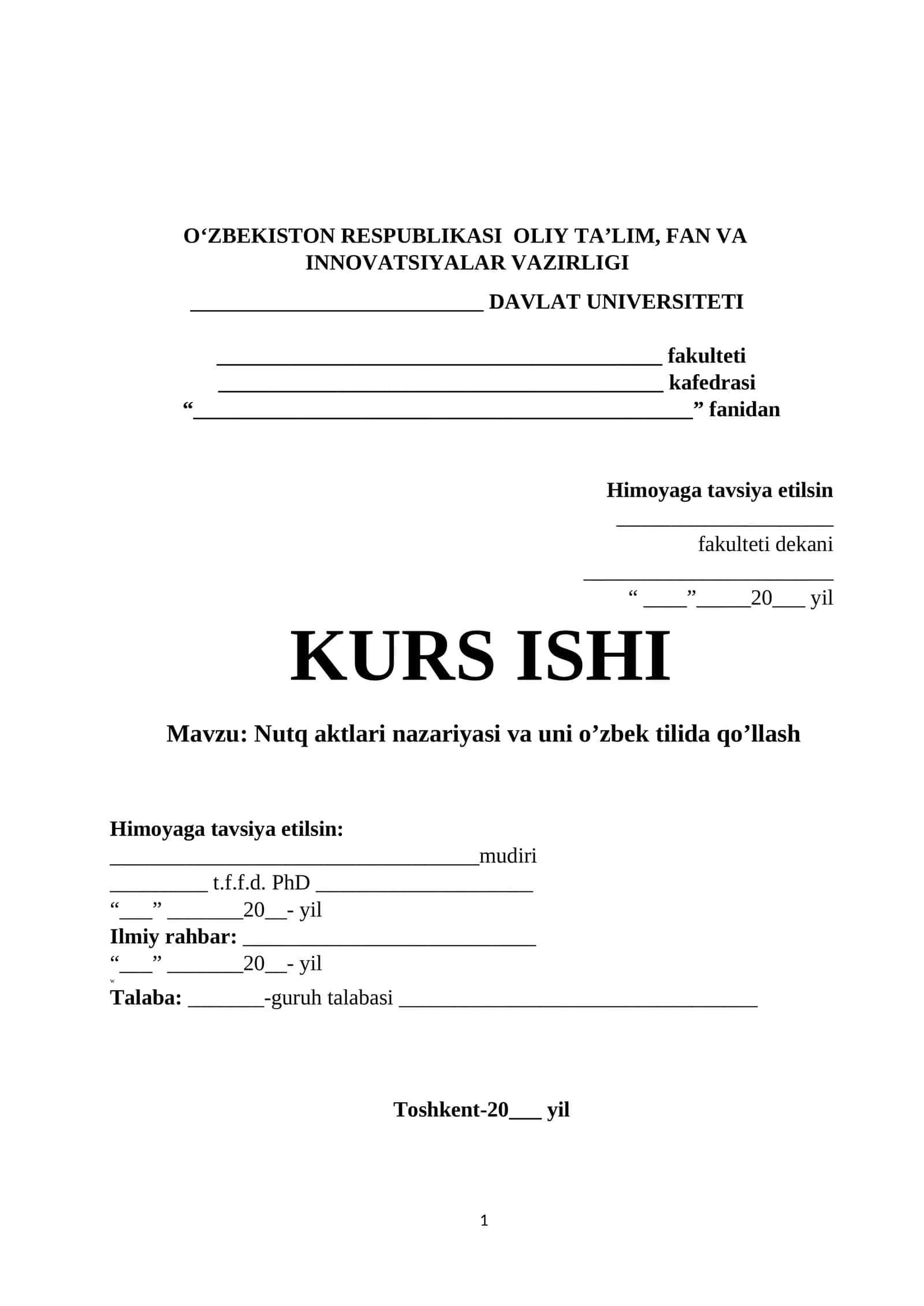 Nutq aktlari nazariyasi va uni o’zbek tilida qo’llash