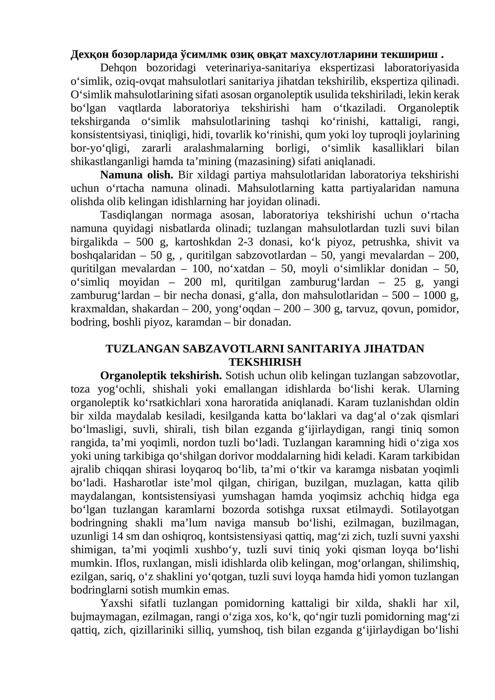 O‘simlik va oziq-ovqat mahsulotlari ekspertizasi