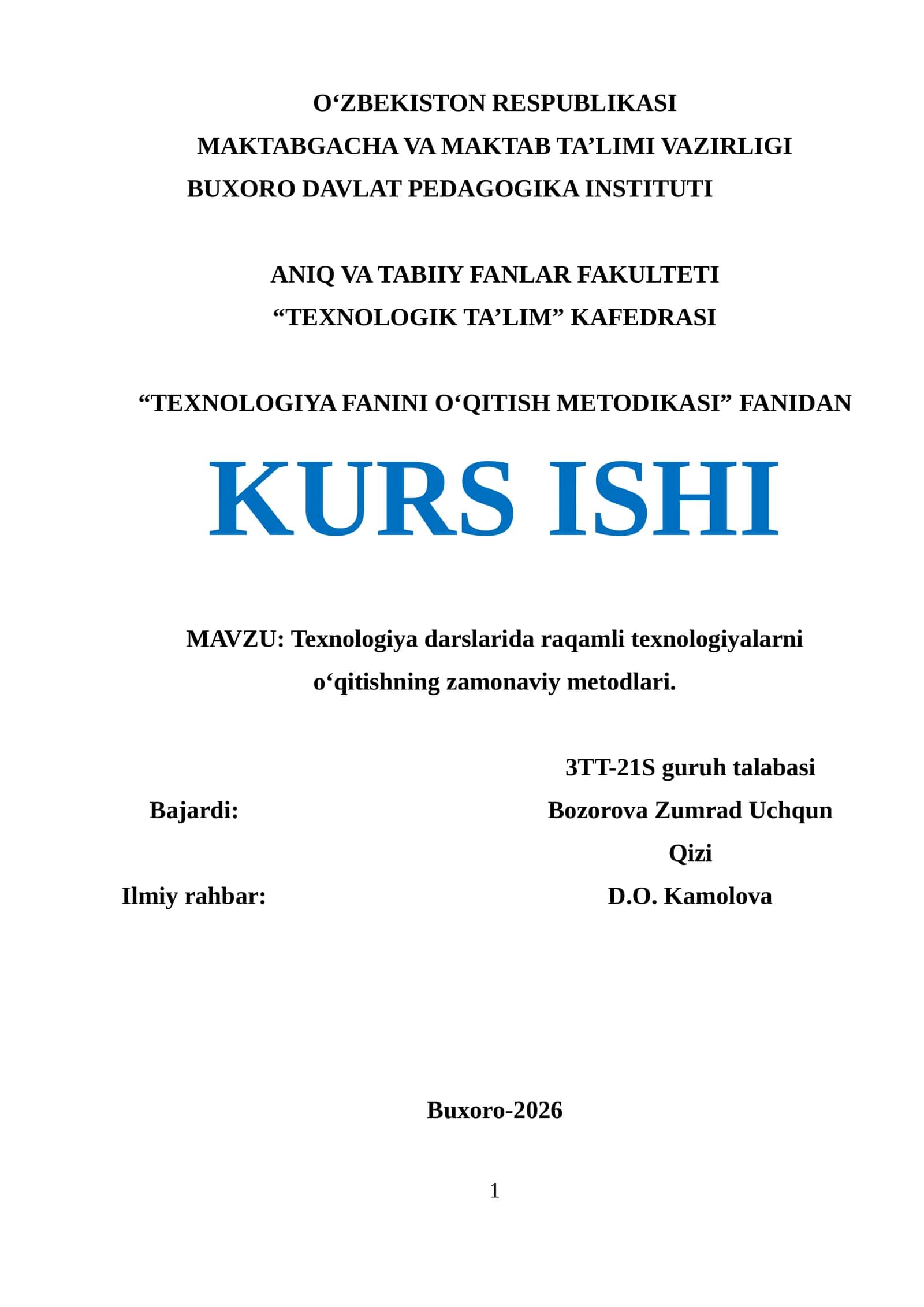 Texnologiya darslarida raqamli texnologiyalarni o‘qitishning zamonaviy metodlari