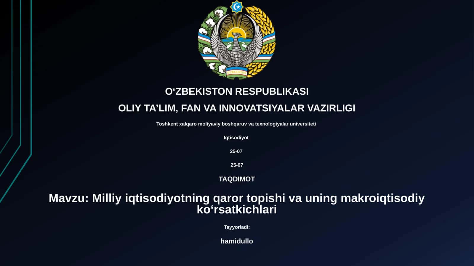 Milliy iqtisodiyotning qaror topishi va uning makroiqtisodiy koʻrsatkichlari