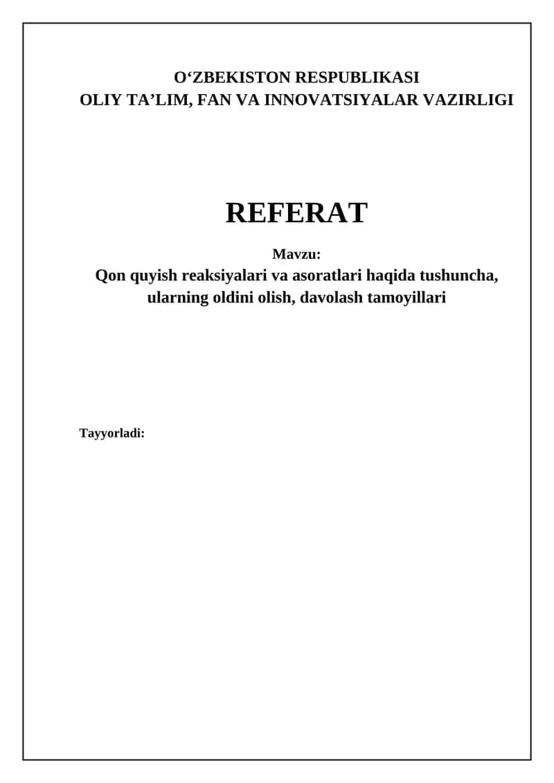 Qon Quyish Reaksiyalari va Asoratlari