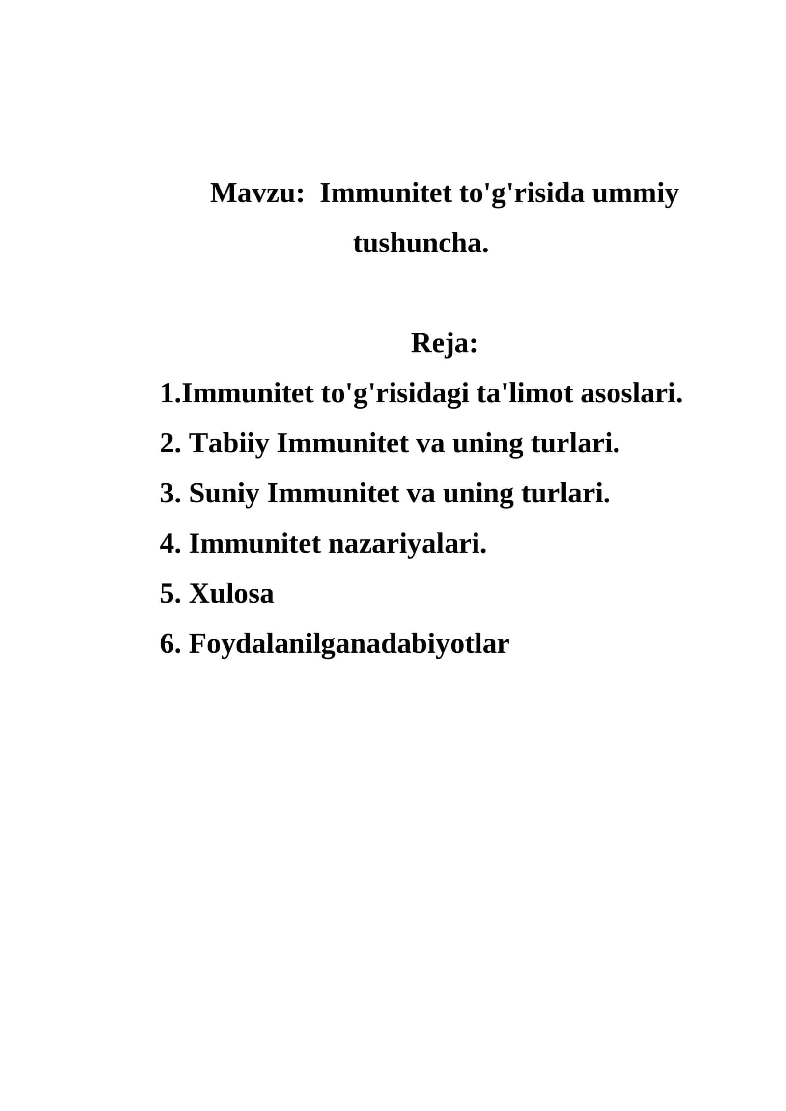 Immunitet to'g'risida umumiy tushuncha