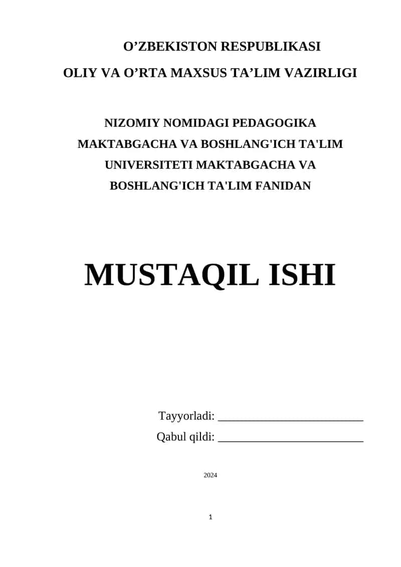 MAKTABGACHA VA BOSHLANG'ICH TA'LIM FANI