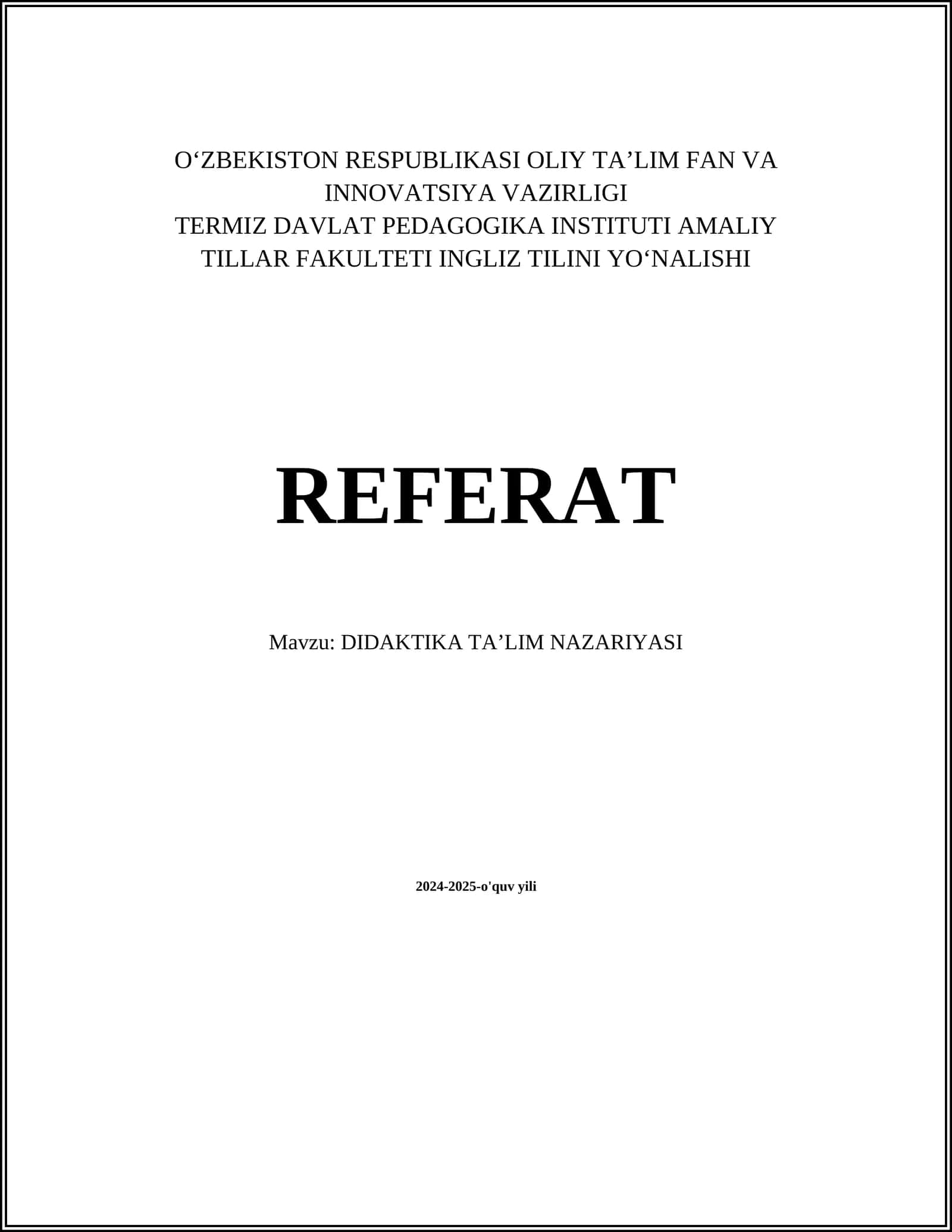 DIDAKTIKA TAʼLIM NAZARIYASI