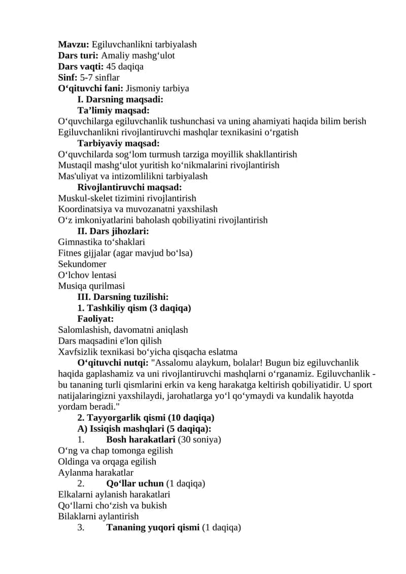 Egiluvchanlikni tarbiyalash