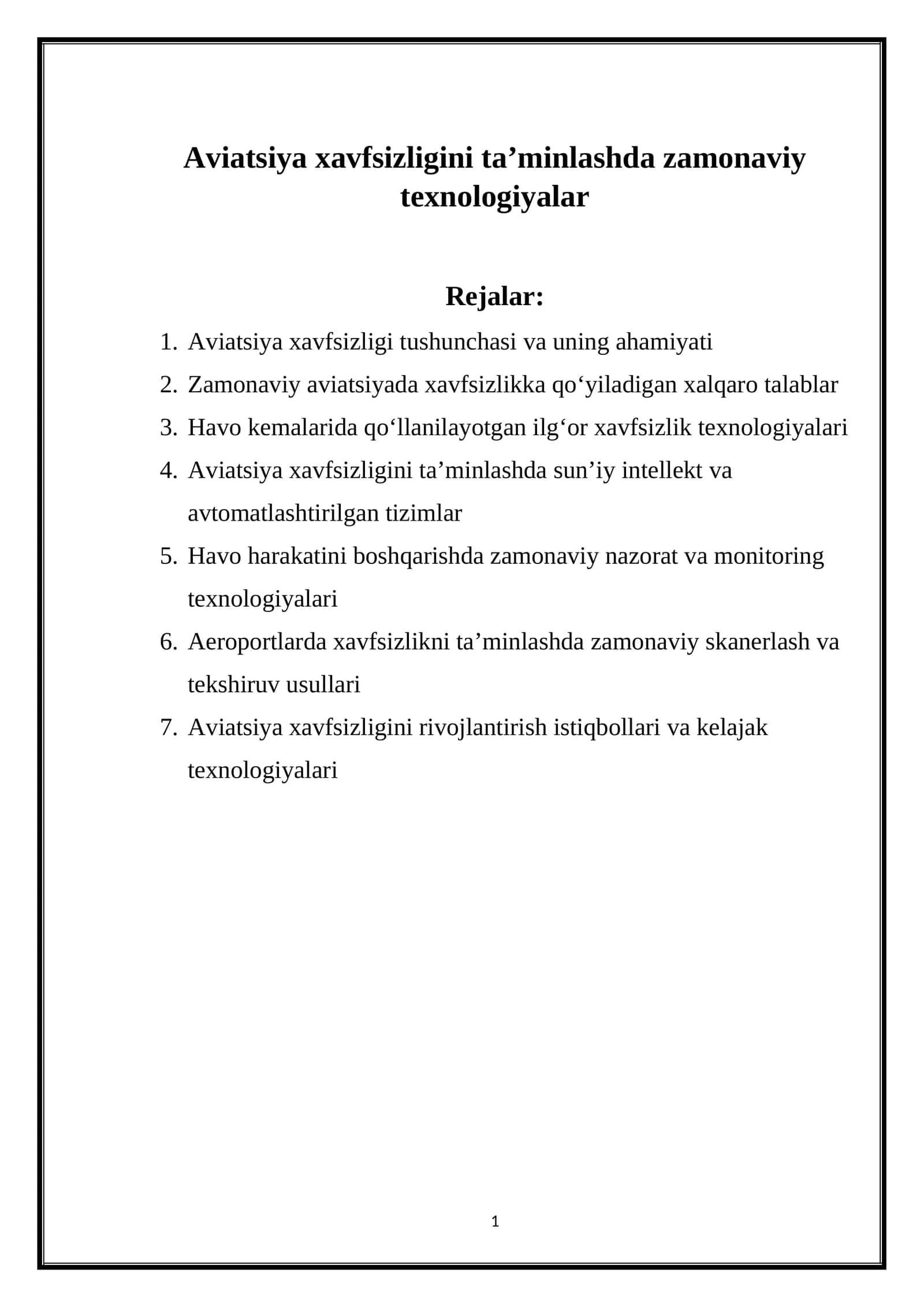 Aviatsiya xavfsizligini ta’minlashda zamonaviy texnologiyalar