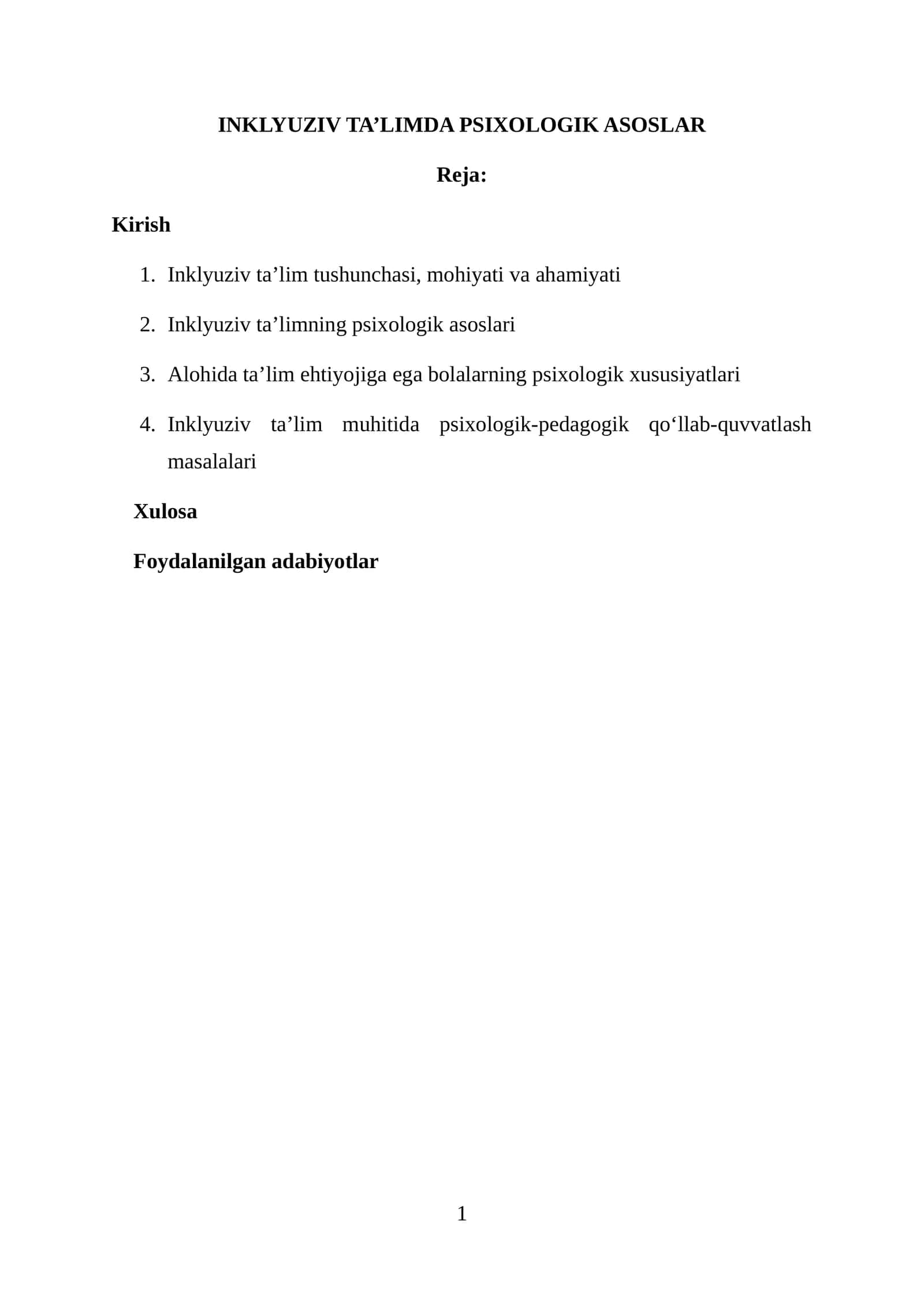INKLYUZIV TA’LIMDA PSIXOLOGIK ASOSLAR