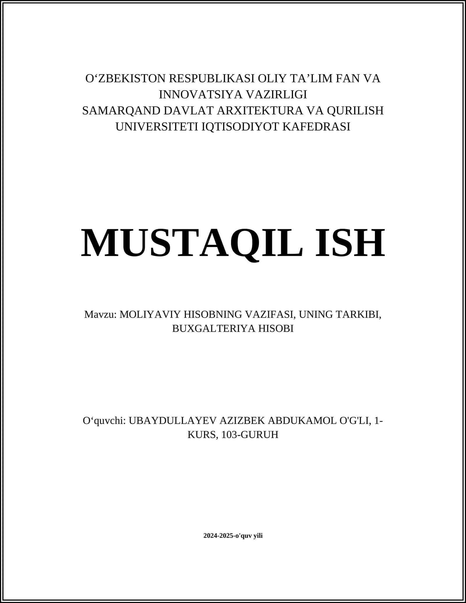 Moliyaviy hisobning vaqfiyasi