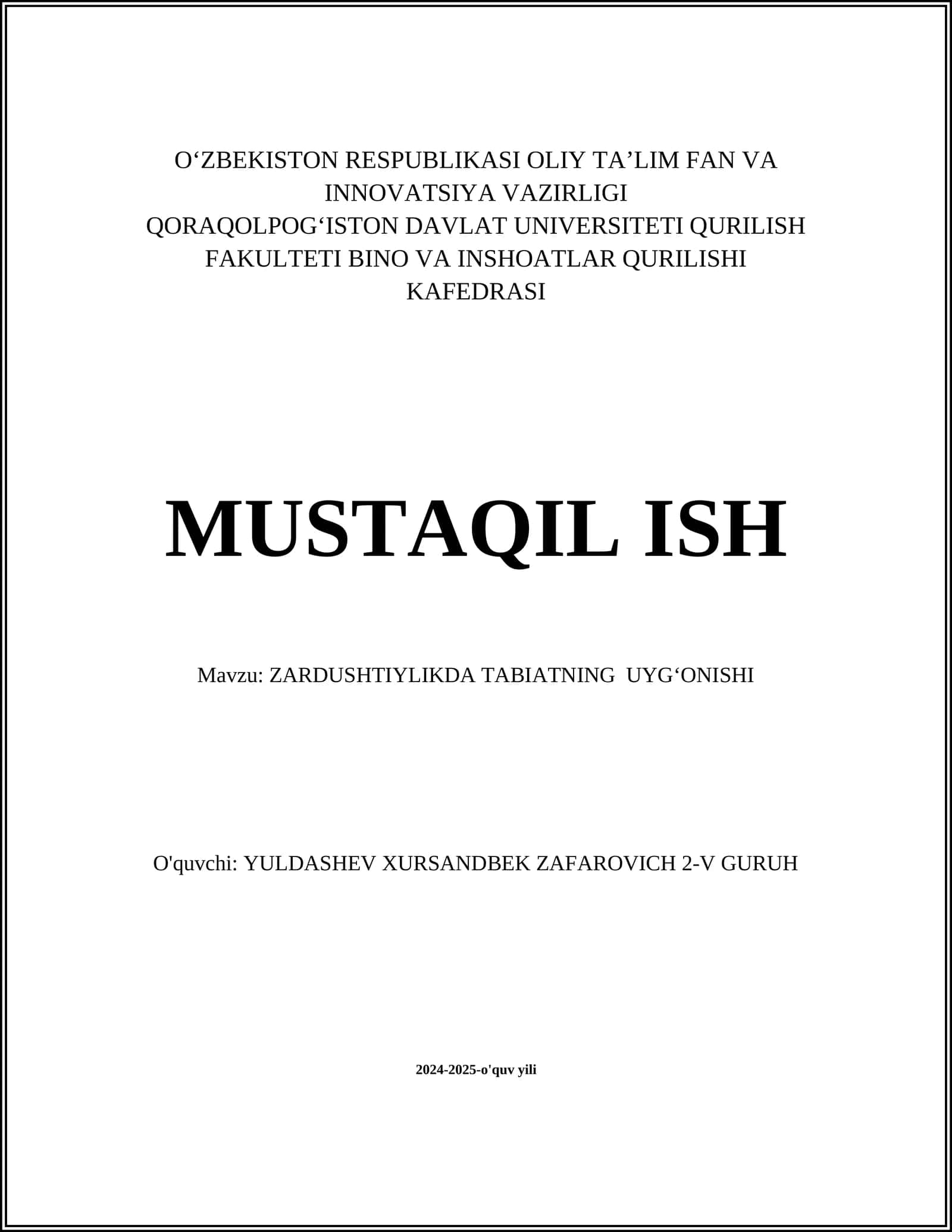 ZARDUSHTIYLIKDA TABIATNING UYGʻONISHI