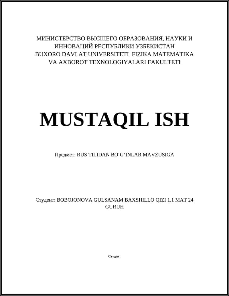 RUS TILIDAN BOʻGʻINLAR MAVZUSIGA