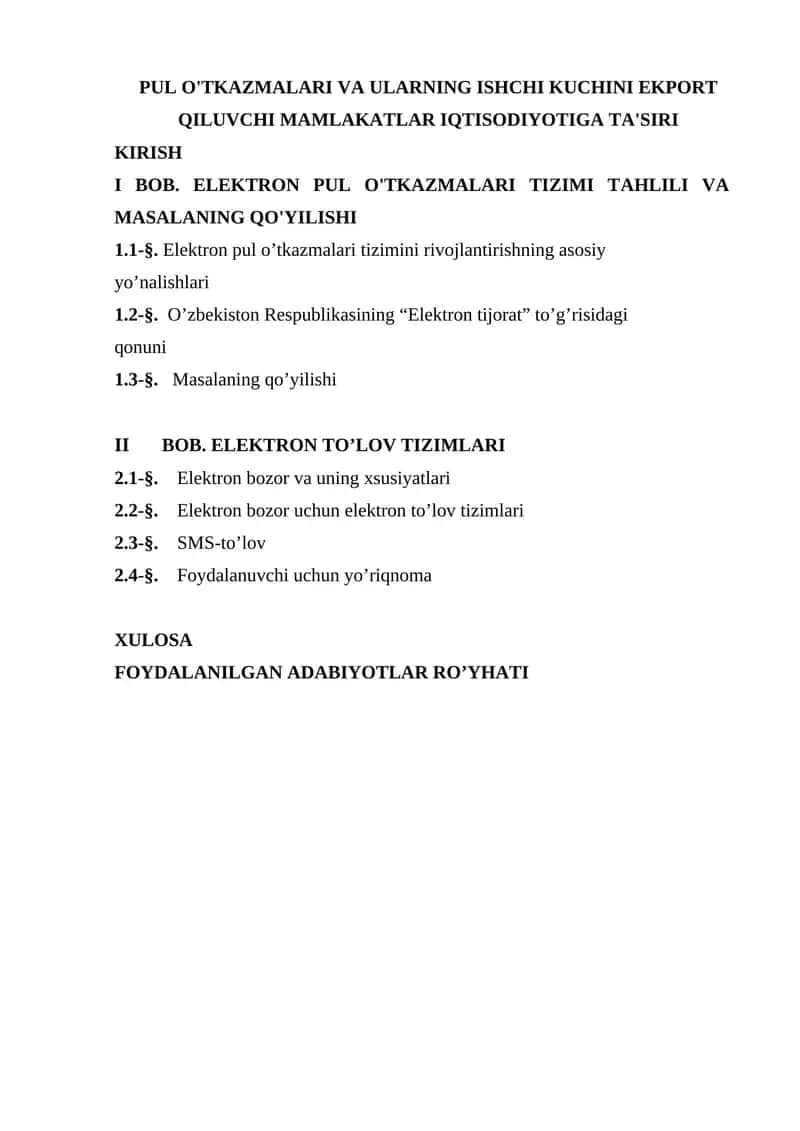 Elektron pul o'tkazmalari tizimi va to'lov tizimlari