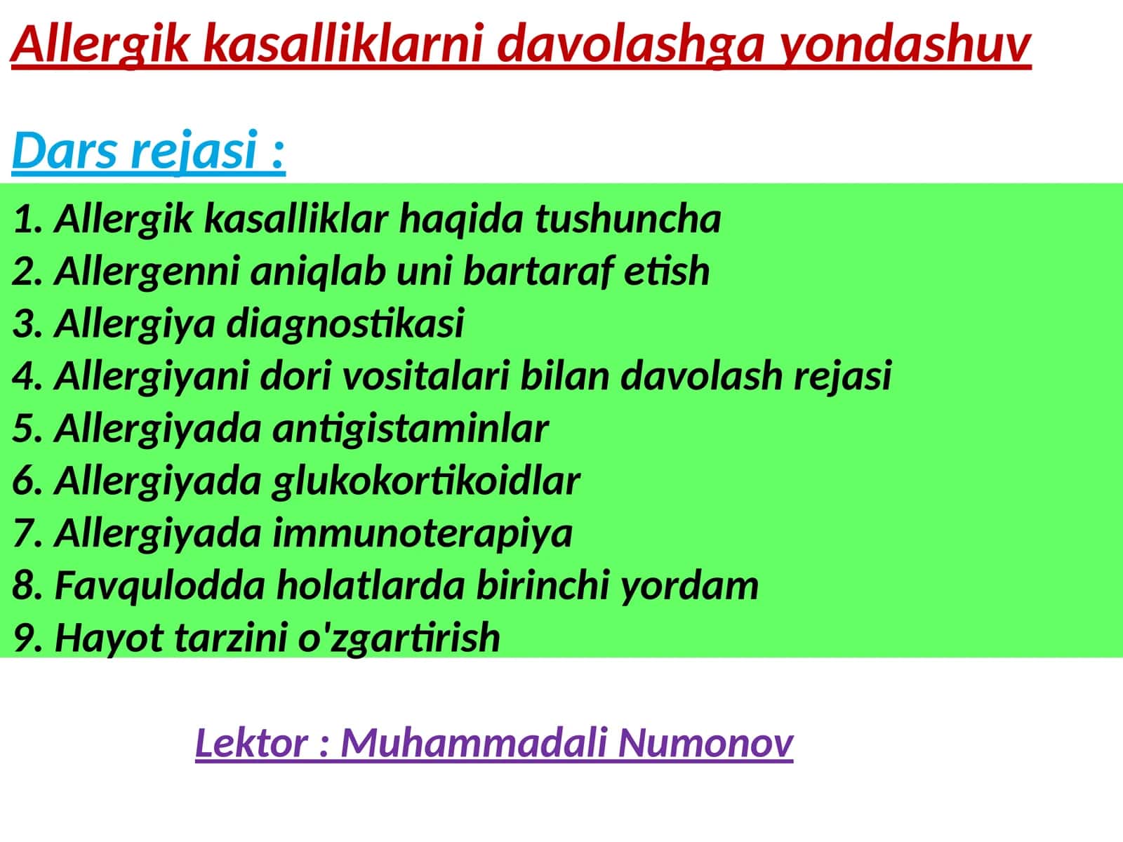 Allergik kasalliklarni davolash