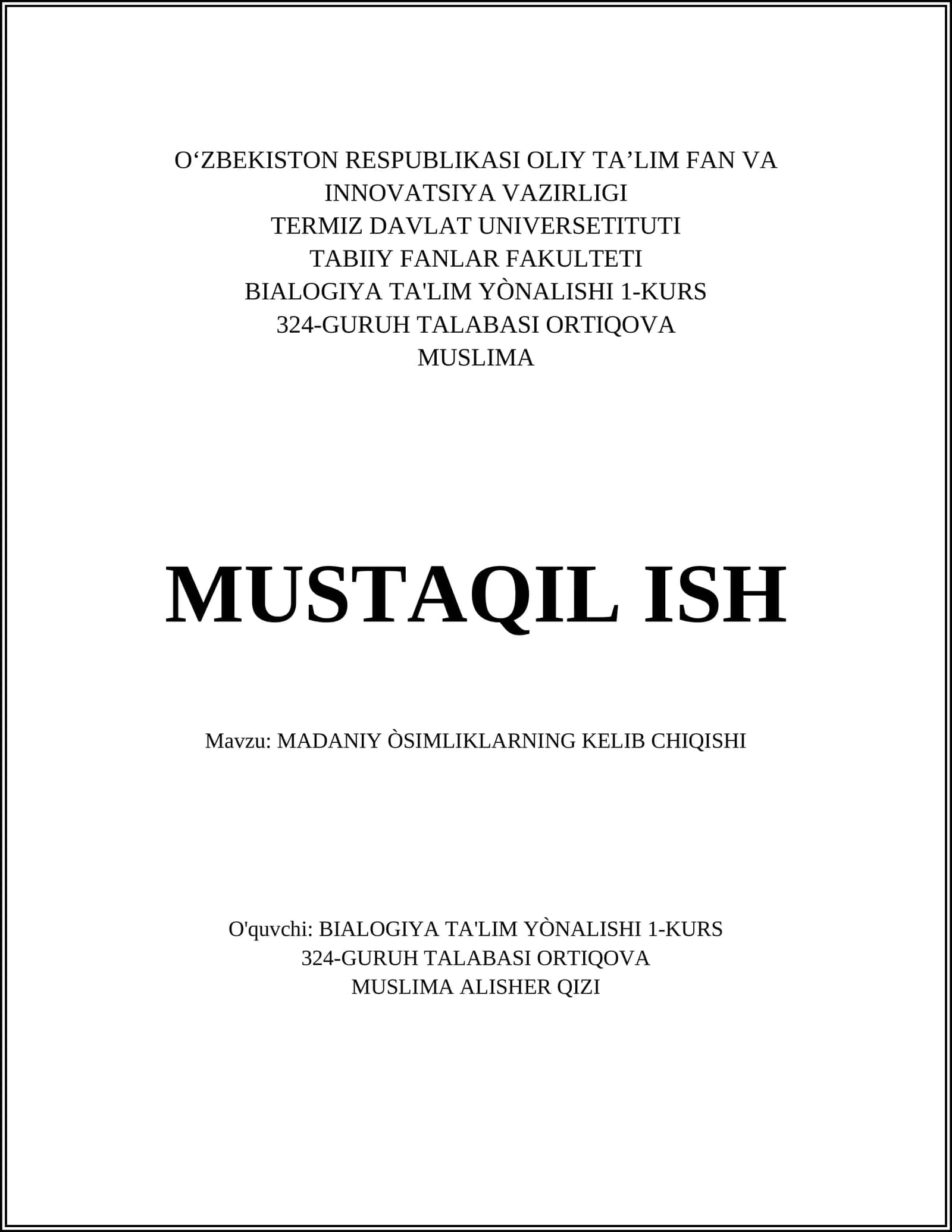 MADANIY ÒSIMLIKLARNING KELIB CHIQISHI