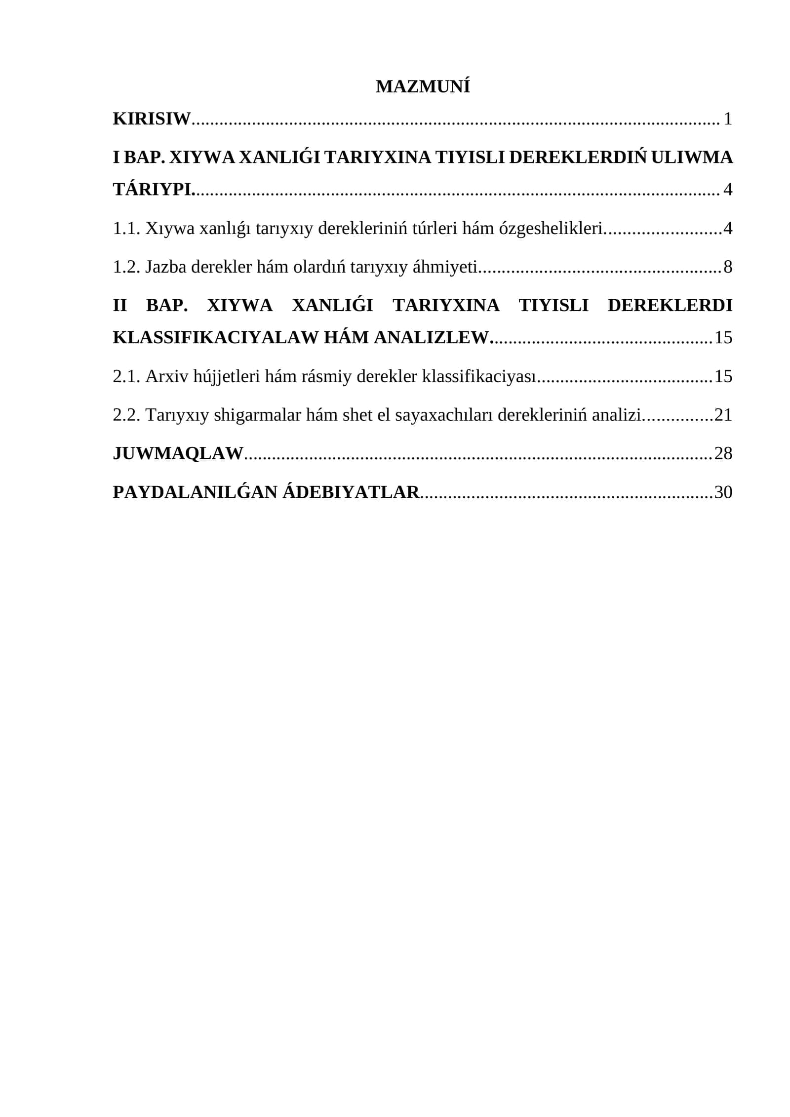 XIYWA XANLIǴI TARIYXINA TIYISLI DEREKLERDI KLASSIFIKACIYALAW HÁM ANALIZLEW