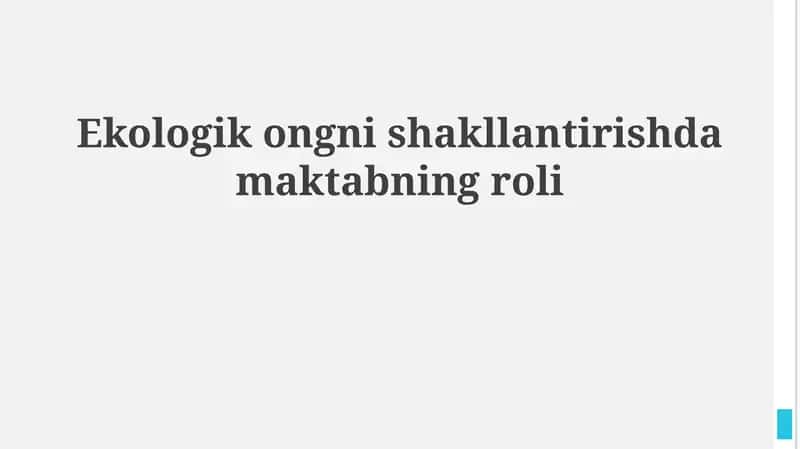 Ekologik ta'limning ahamiyati