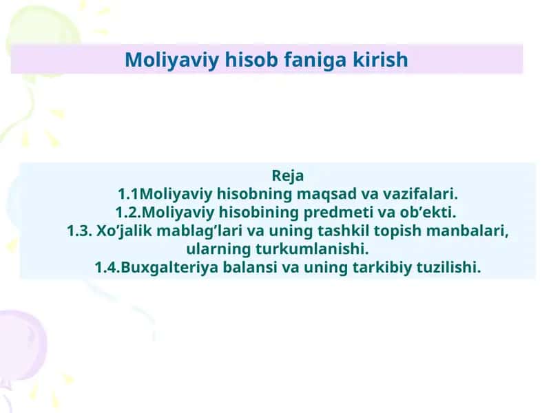 Moliyaviy hisob faniga kirish