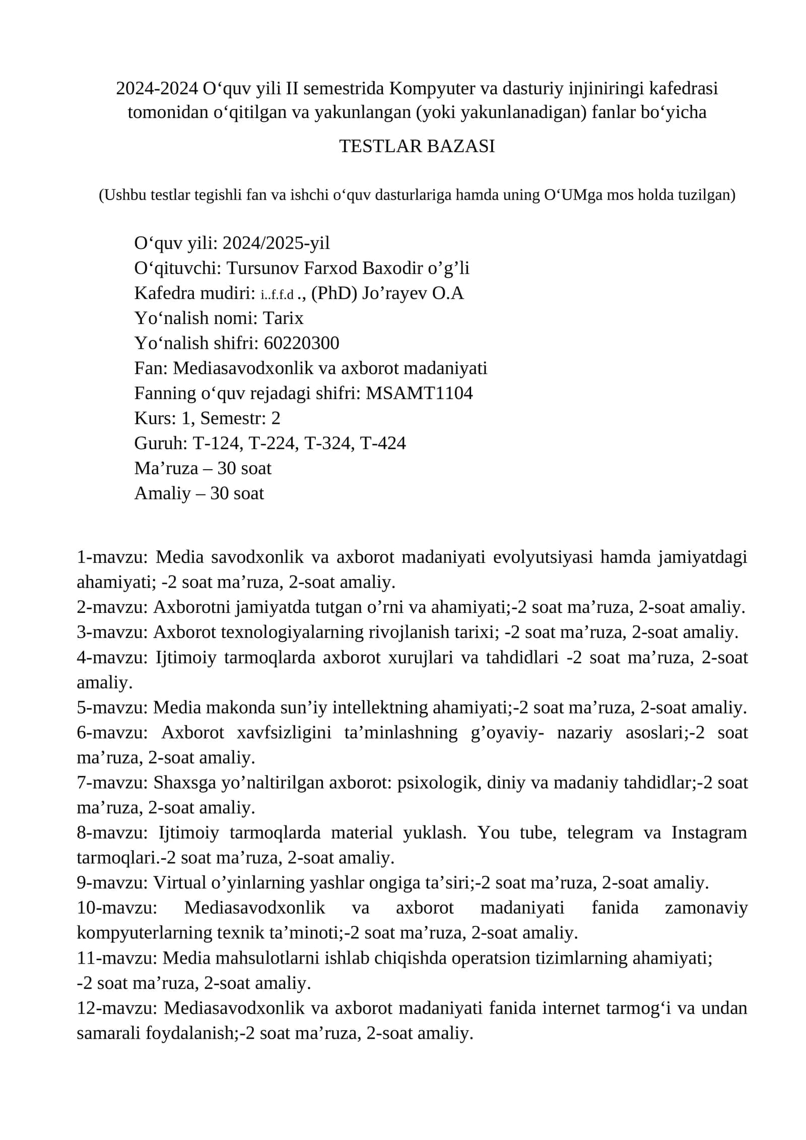 TESTLAR BAZASI