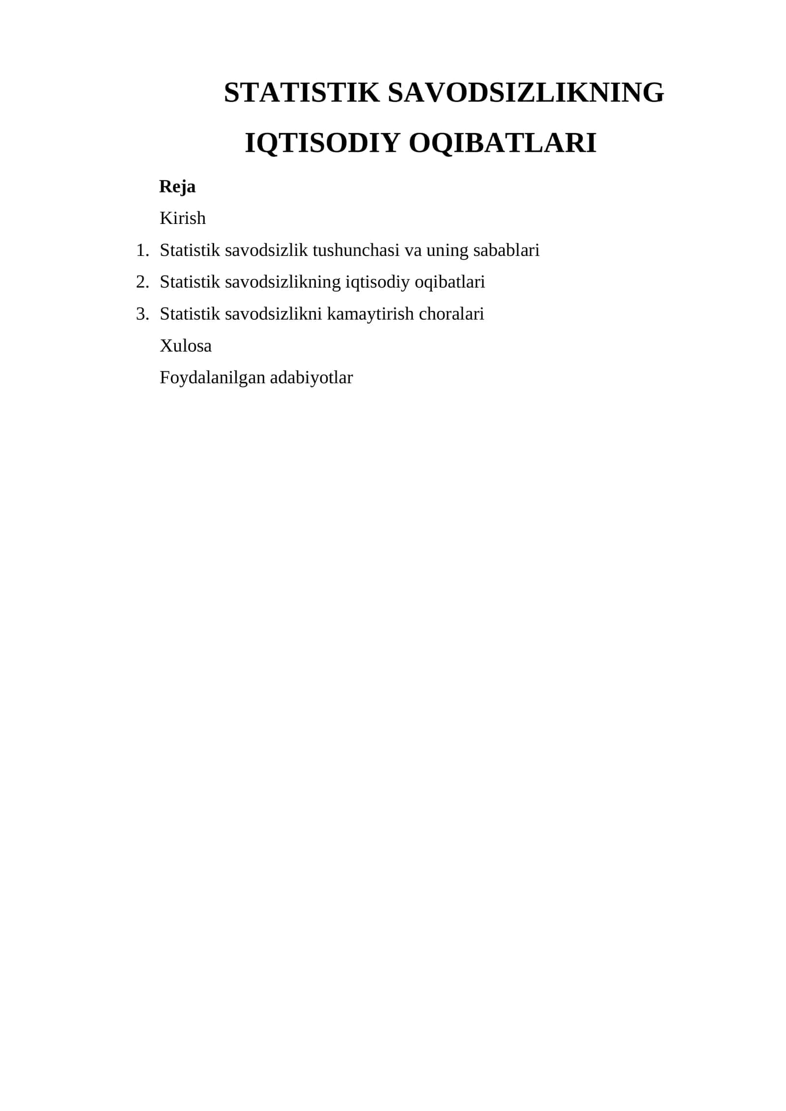 STATISTIK SAVODSIZLIKNING IQTISODIY OQIBATLARI