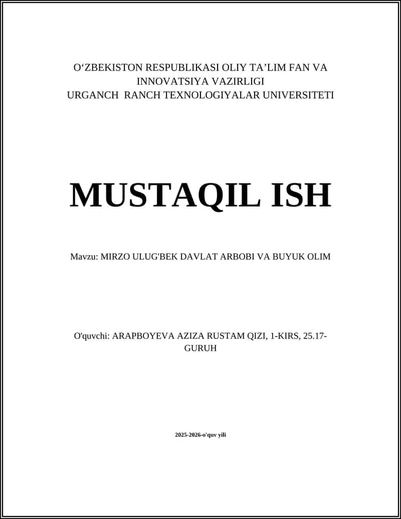 MIRZO ULUG'BEK DAVLAT ARBOBI VA BUYUK OLIM