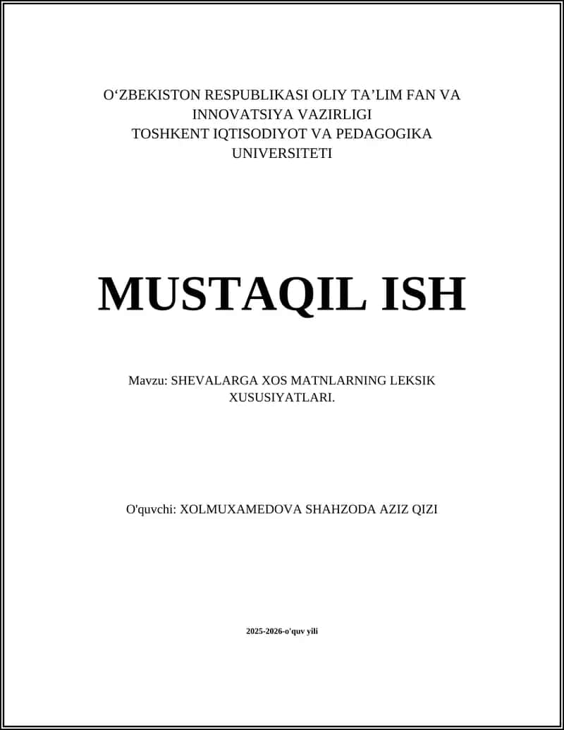 SHEVALARGA XOS MATNLARNING LEKSIK XUSUSIYATLARI