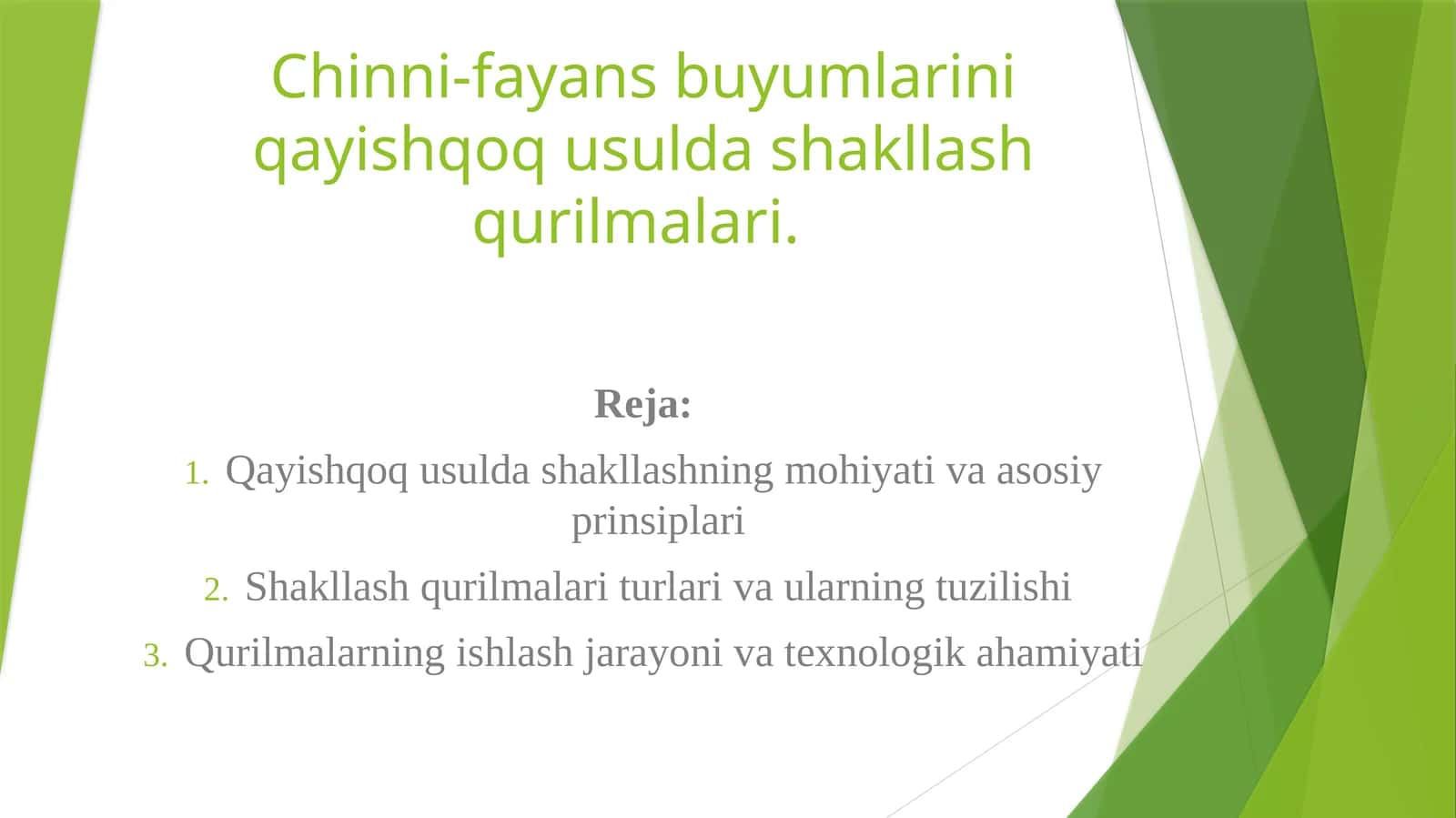 Chinni-fayans buyumlarini qayishqoq usulda shakllash qurilmalari