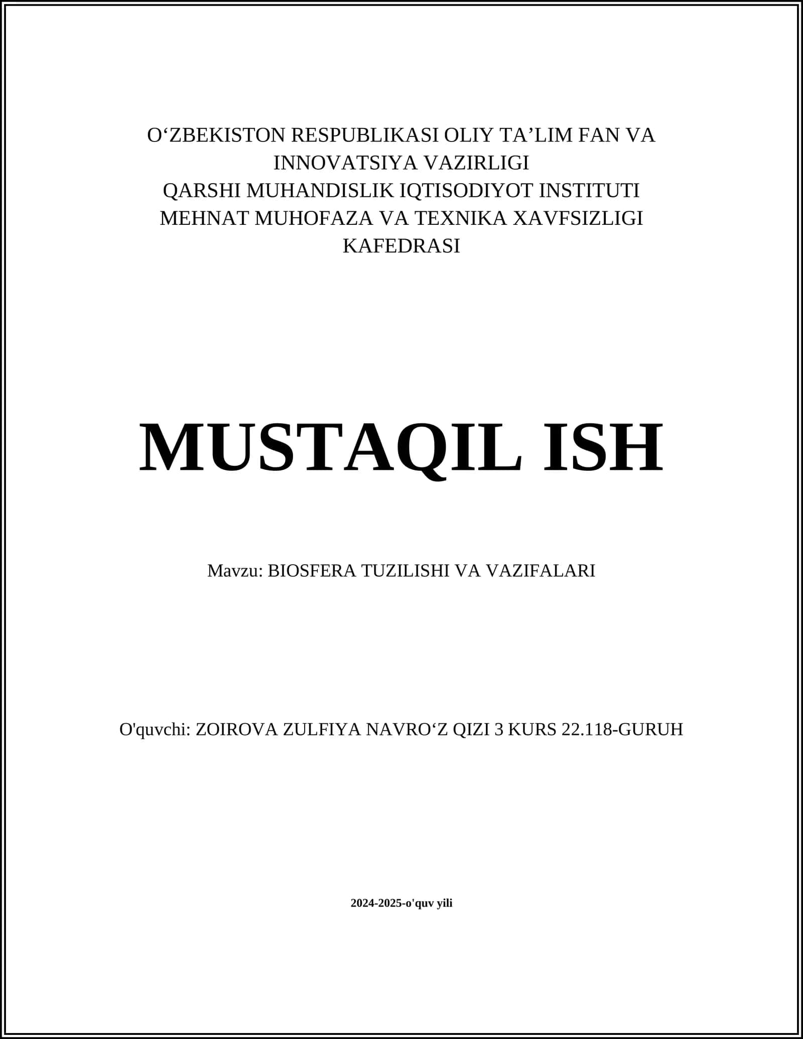 BIOSFERA TUZILISHI VA VAZIFALARI