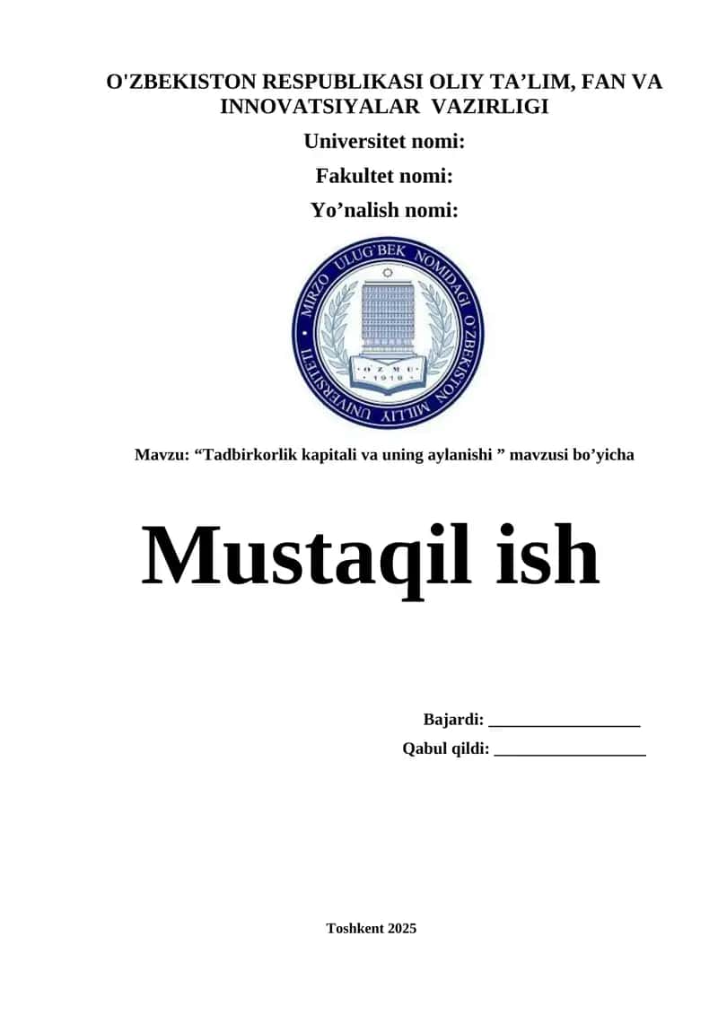 Tadbirkorlik kapitali va uning aylanishi