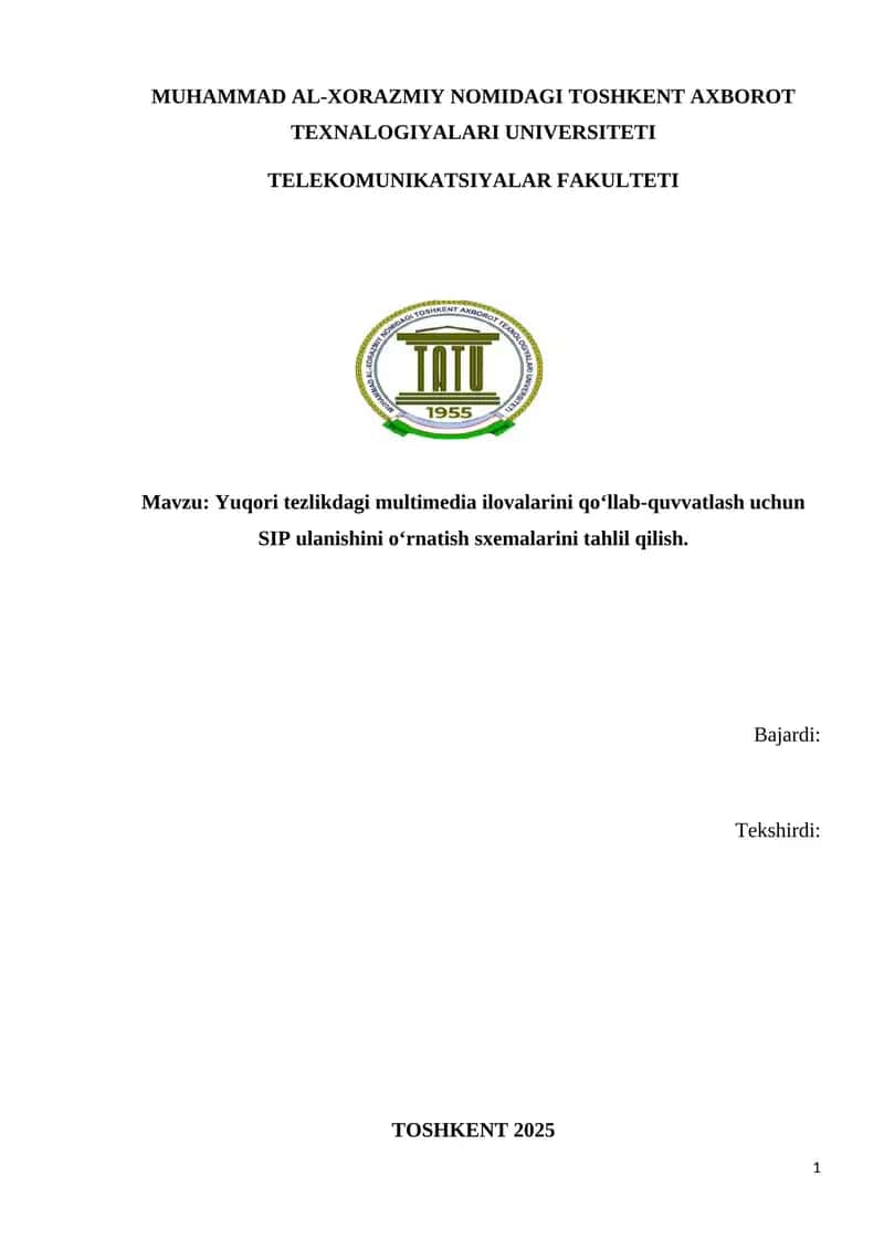 Yuqori tezlikdagi multimedia ilovalarini qo‘llab-quvvatlash uchun SIP ulanishini o‘rnatish sxemalarini tahlil qilish.