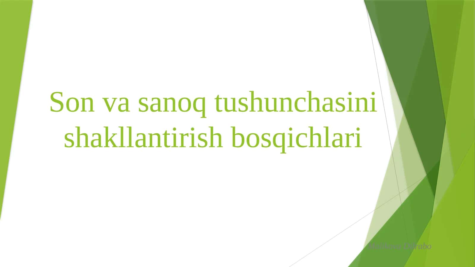 Son va sanoq tushunchasini shakllantirish bosqichlari