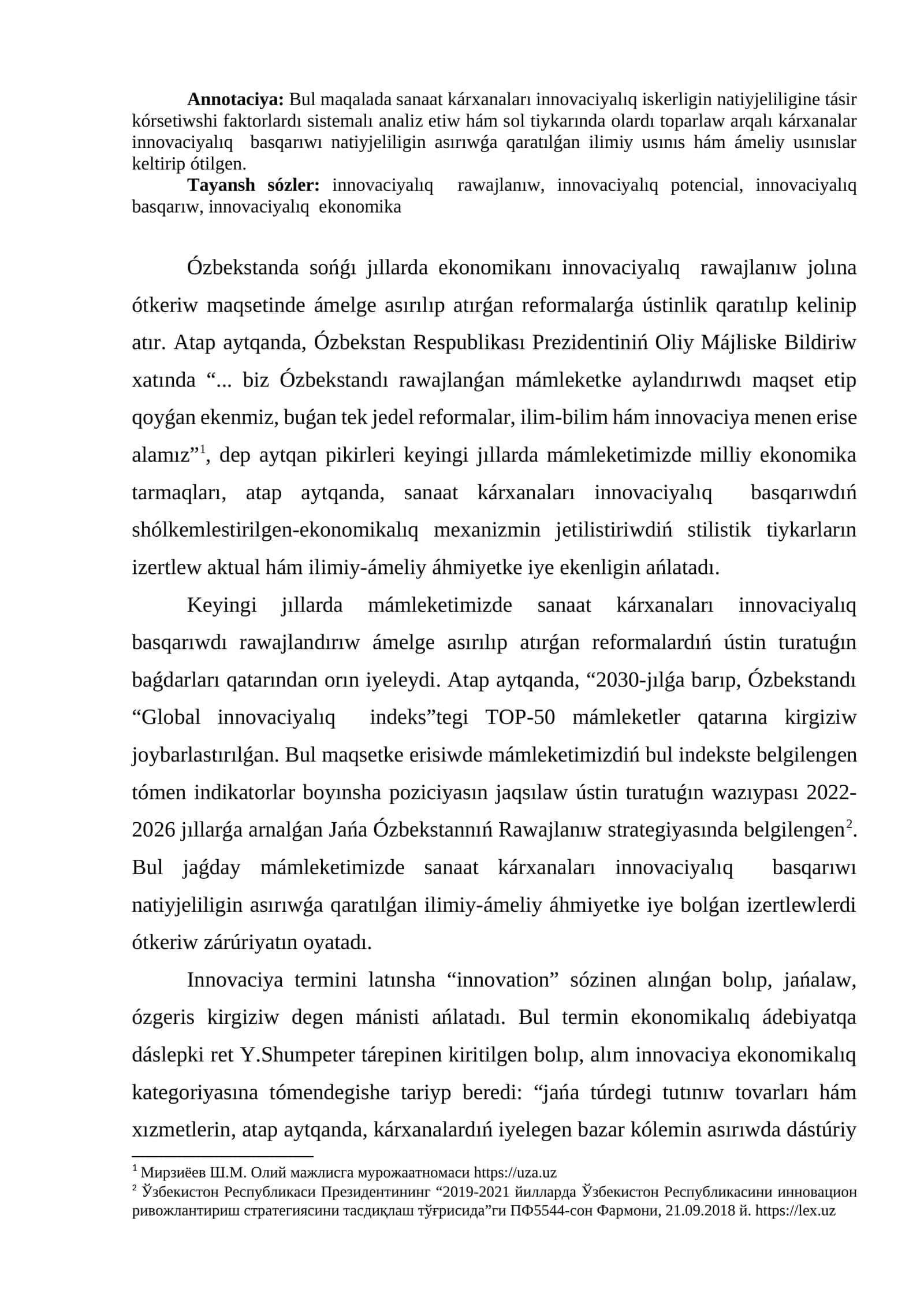 sanaat kárxanaları innovaciyalıq iskerligin natiyjeliligine tásir kórsetiwshi faktorlardı sistemalı analiz etiw