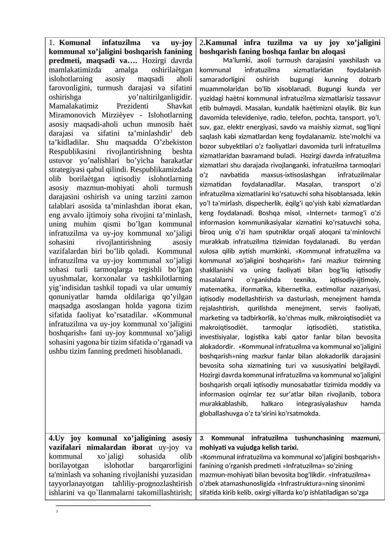 Kommunal Infrastruktur va Uy-Joy Kommunal Xo’jaligini Boshqarish Fanining Maqsadi