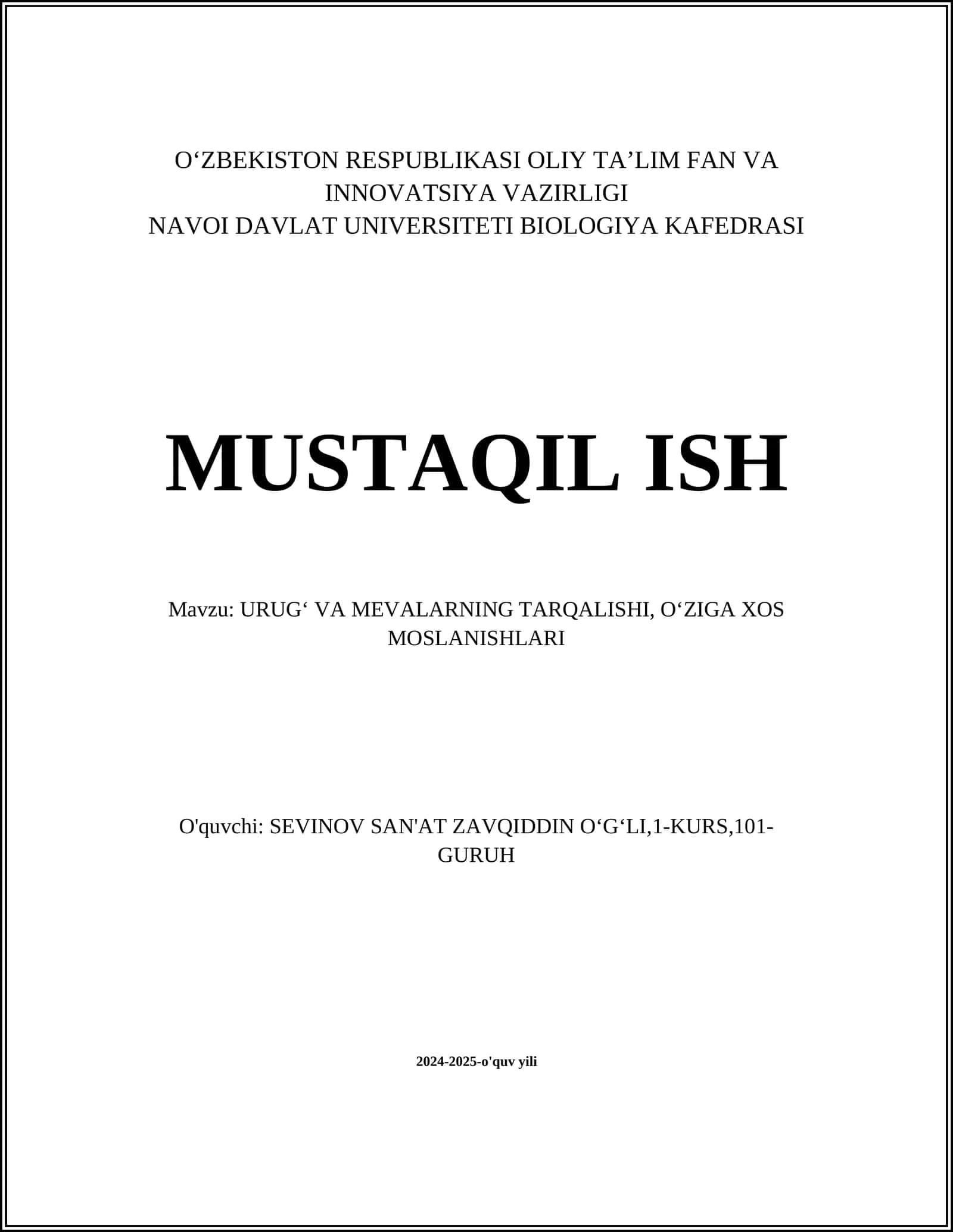 URUGʻ VA MEVALARNING TARQALISHI, OʻZIGA XOS MOSLANISHLARI