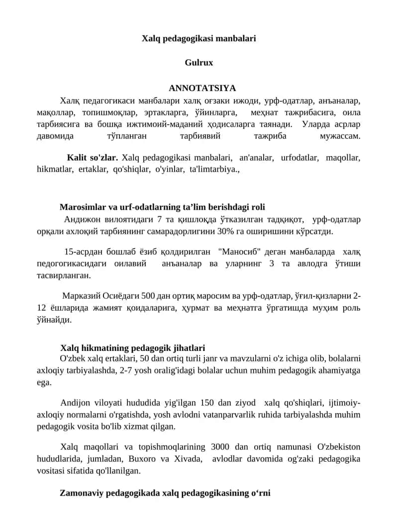 Xalq pedagogikasi manbalari