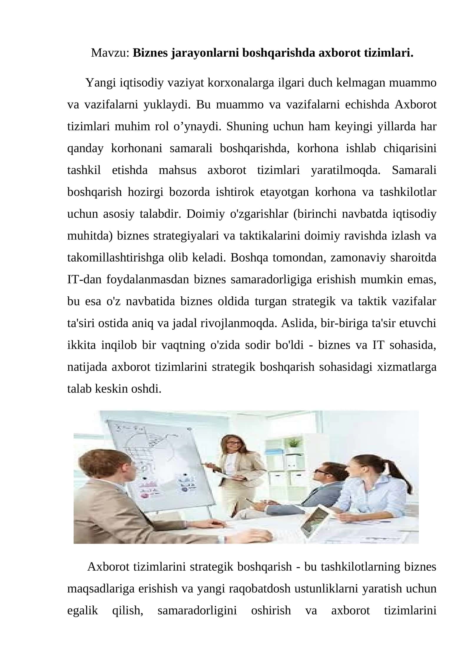 Biznes jarayonlarni boshqarishda axborot tizimlari