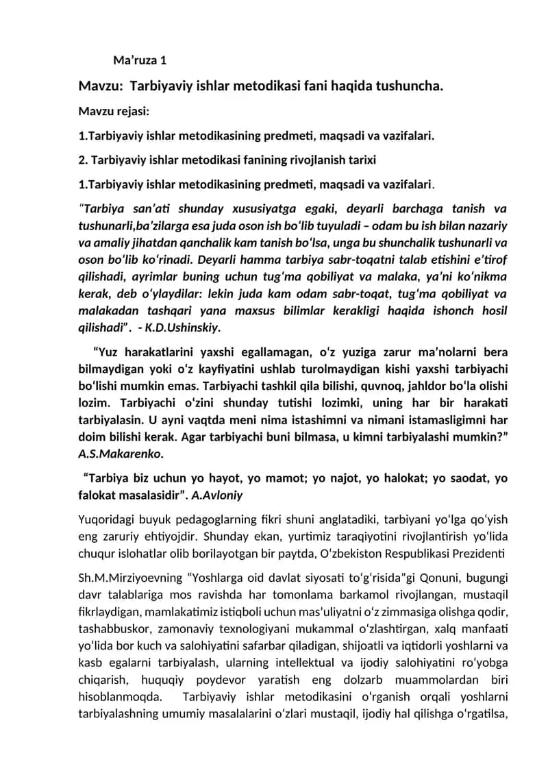 Tarbiyaviy ishlar metodikasi