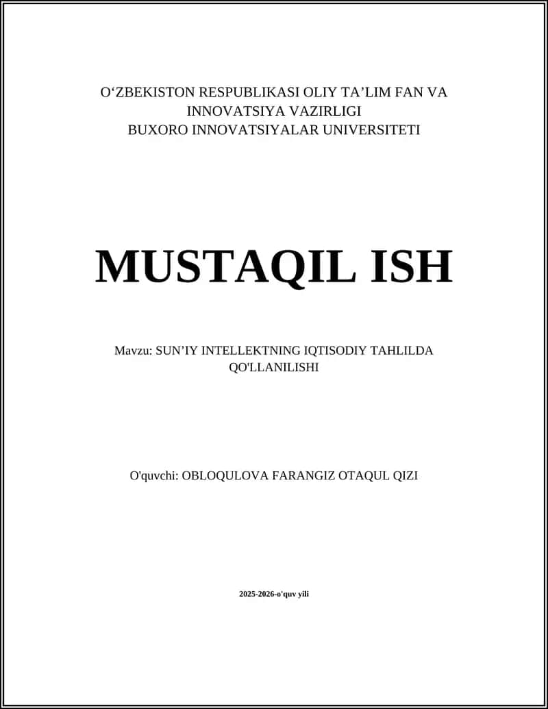 SUNʼIY INTELLEKTNING IQTISODIY TAHLILDA QO'LLANILISHI