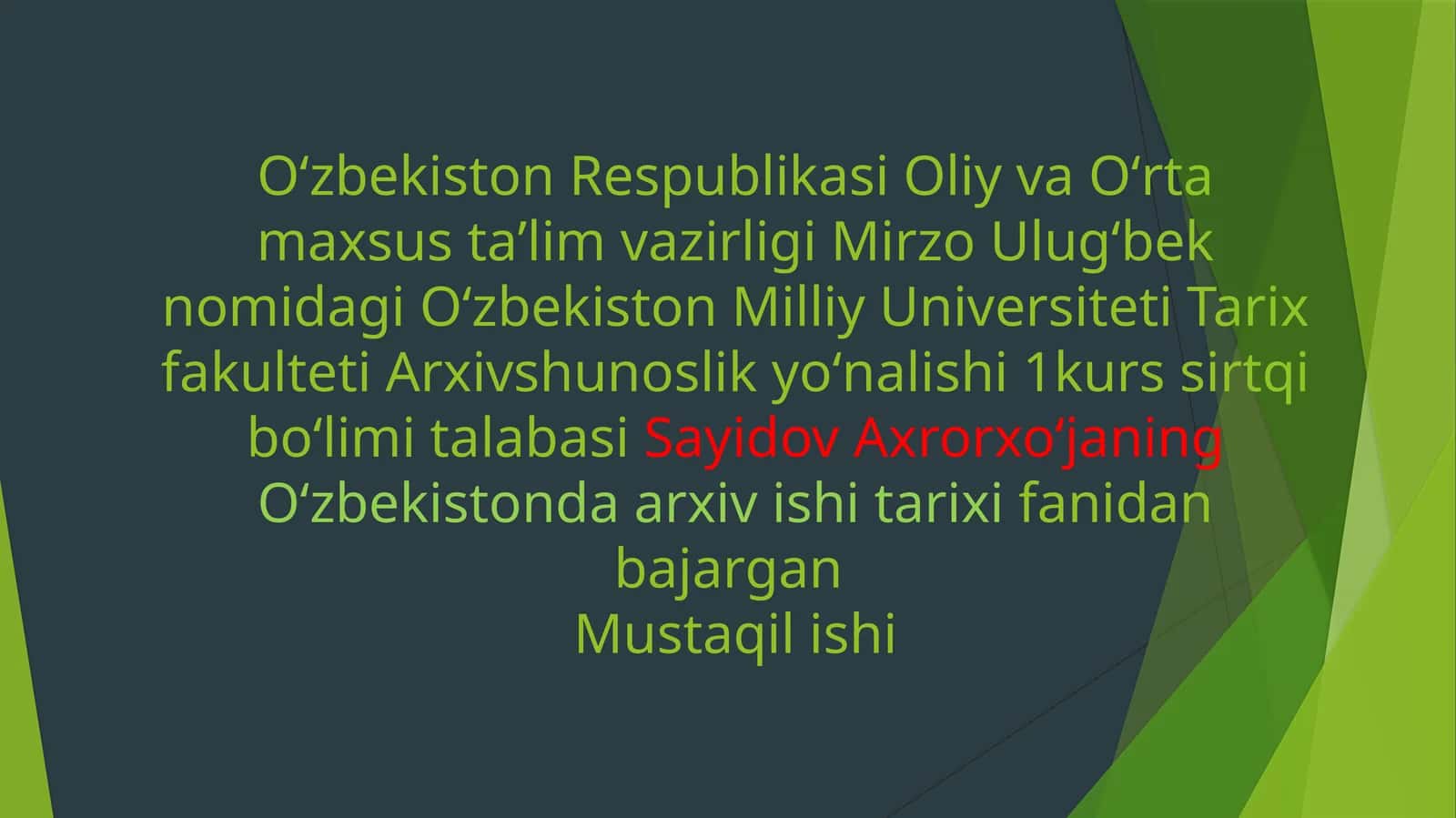 Arxivshunoslik yoʻnalishi 1-kurs talabasi