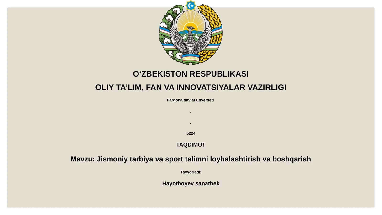 Jismoniy tarbiya va sport talimni loyhalashtirish va boshqarish