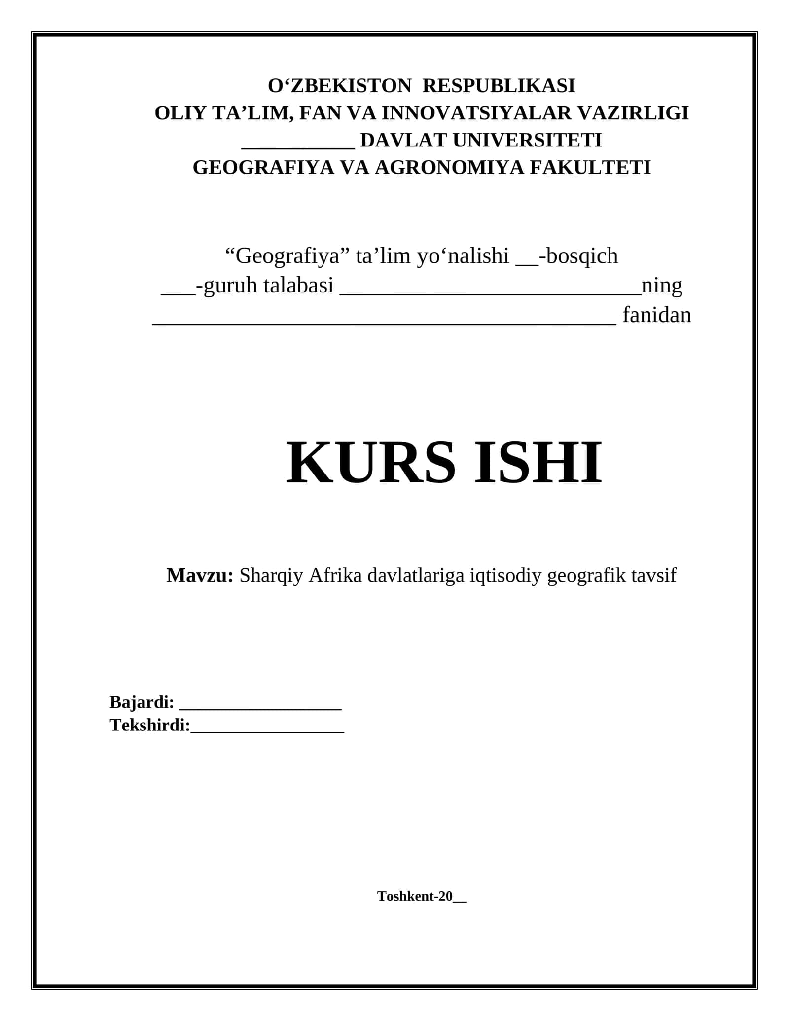 Sharqiy Afrika davlatlariga iqtisodiy geografik tavsif